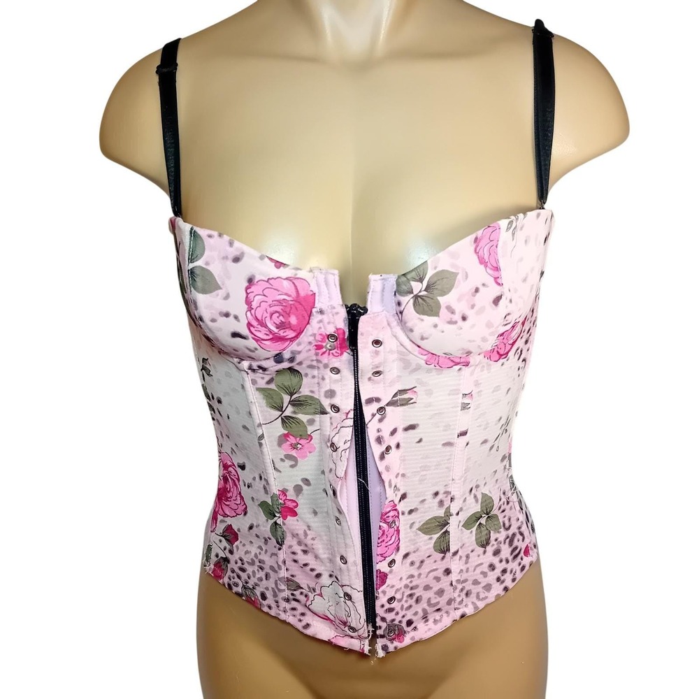 Vintage Y2K Necessary Objects Floral Leopard Corset Bustier Coquette 34B READ